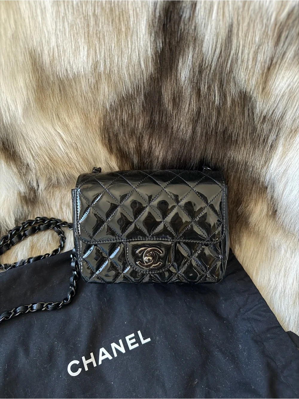 CHANEL So Black Patent Quilted Mini Flap Shoulder Bag